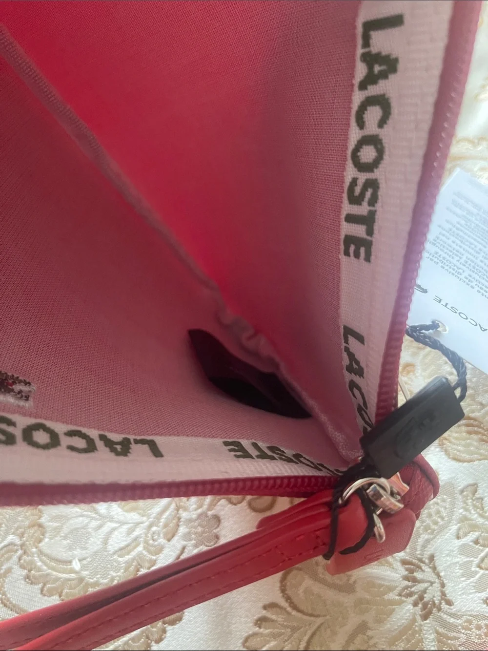 Lacoste Red Textured Wristlet with Signature Crocodile